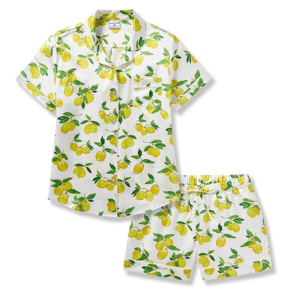 Petite Plume Silk Classic Short Set in Amalfi Lemons - Picture 3 of 8